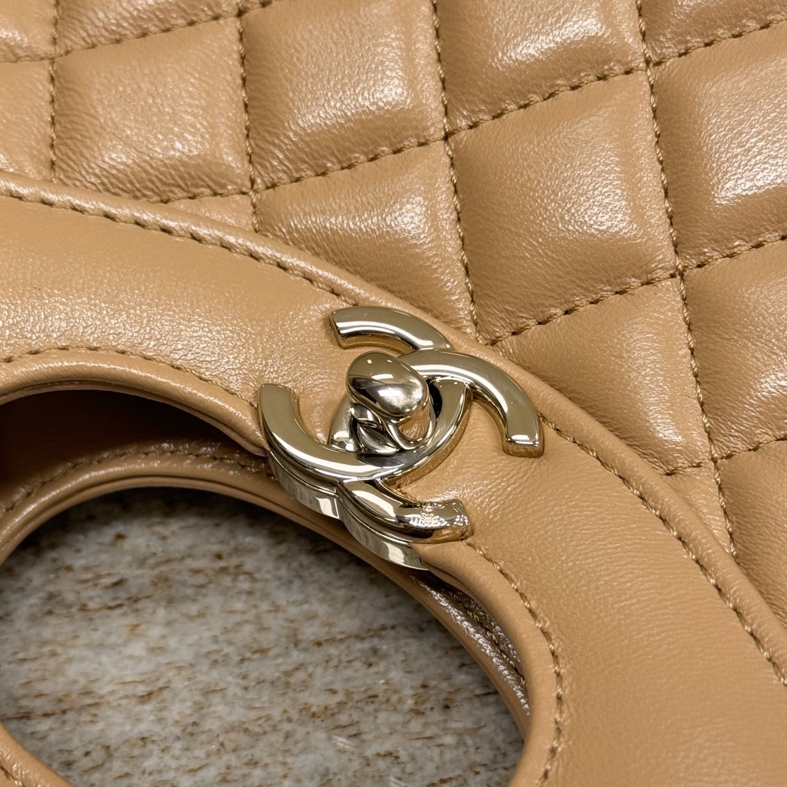 CH 31 Mini Shopping Bag Shiny Lambskin Dark Beige