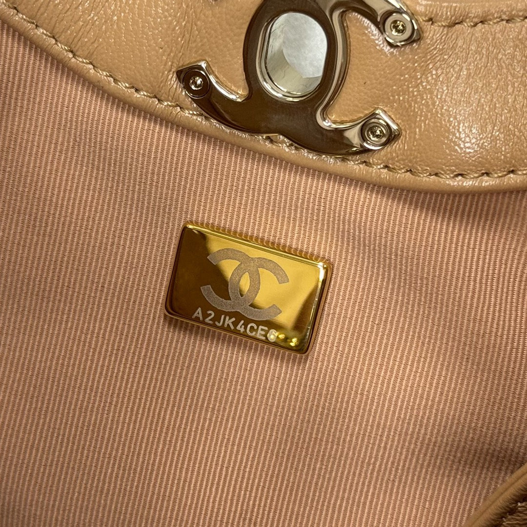 CH 31 Mini Shopping Bag Shiny Lambskin Dark Beige