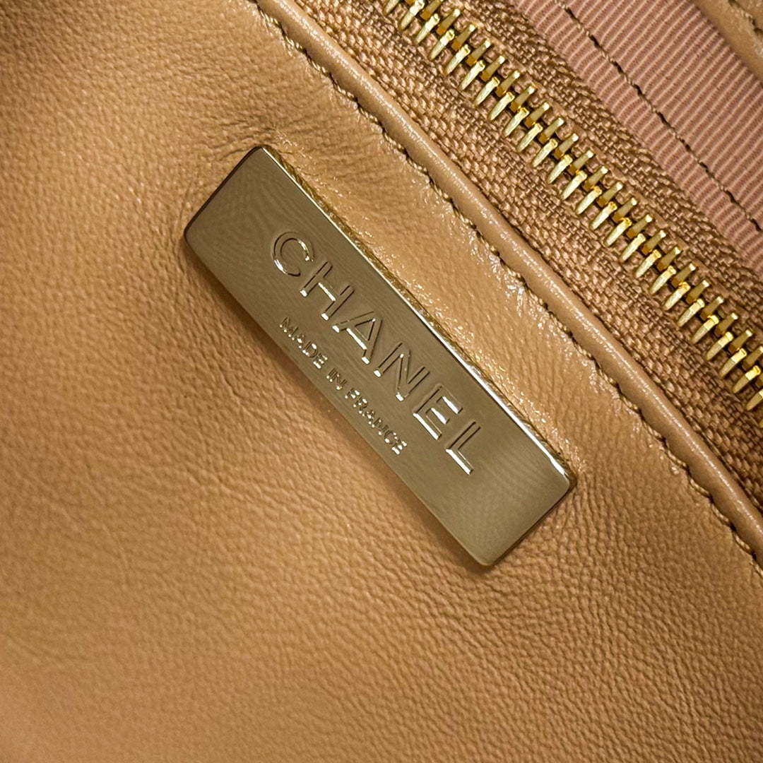 CH 31 Mini Shopping Bag Shiny Lambskin Dark Beige