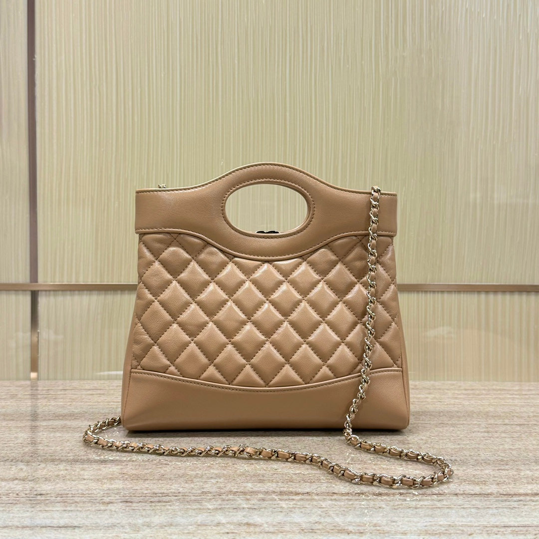 CH 31 Mini Shopping Bag Shiny Lambskin Dark Beige