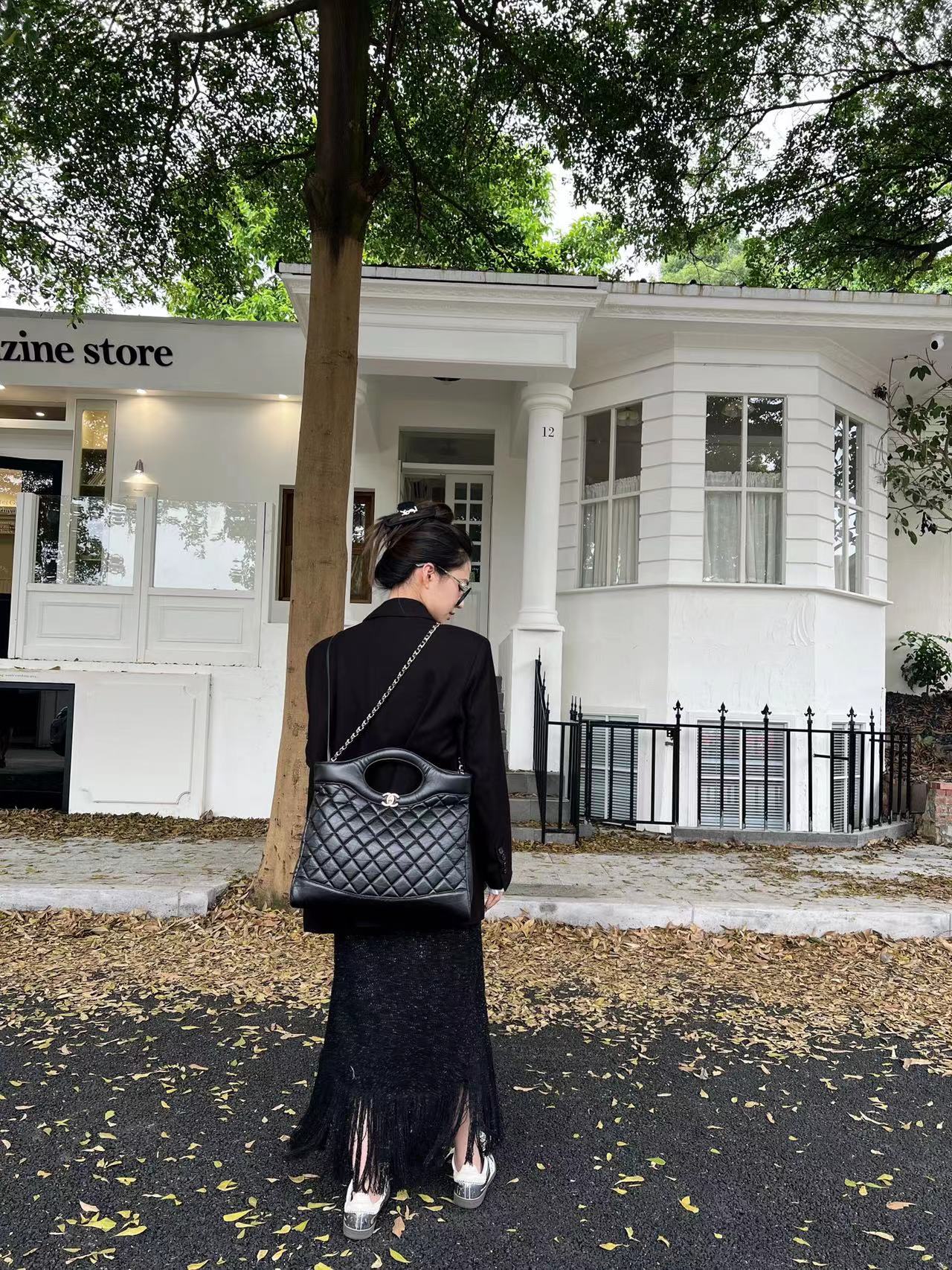 CH 31 Shopping Bag Calfskin with Gold Hardware Black