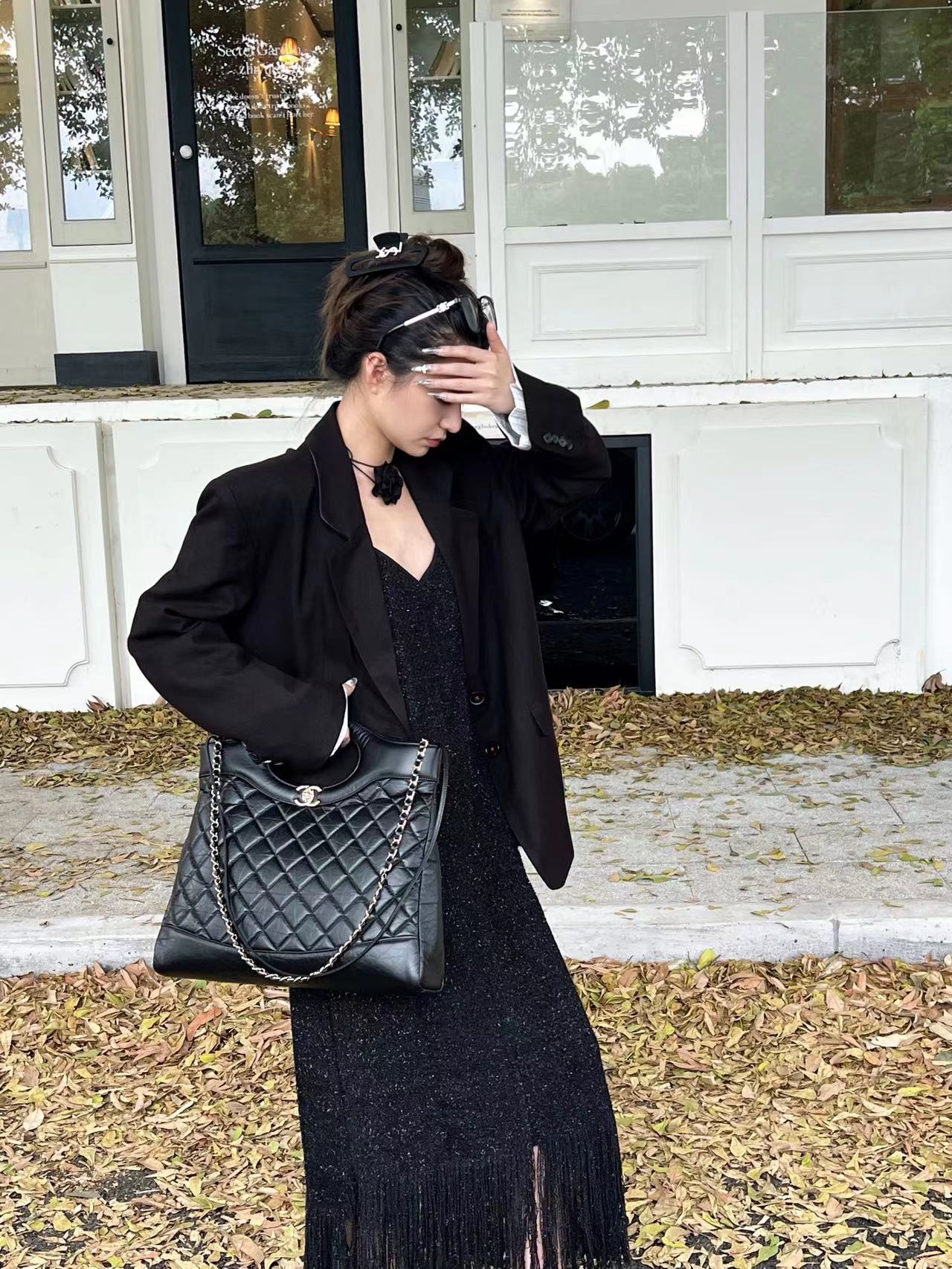 CH 31 Shopping Bag Calfskin with Gold Hardware Black