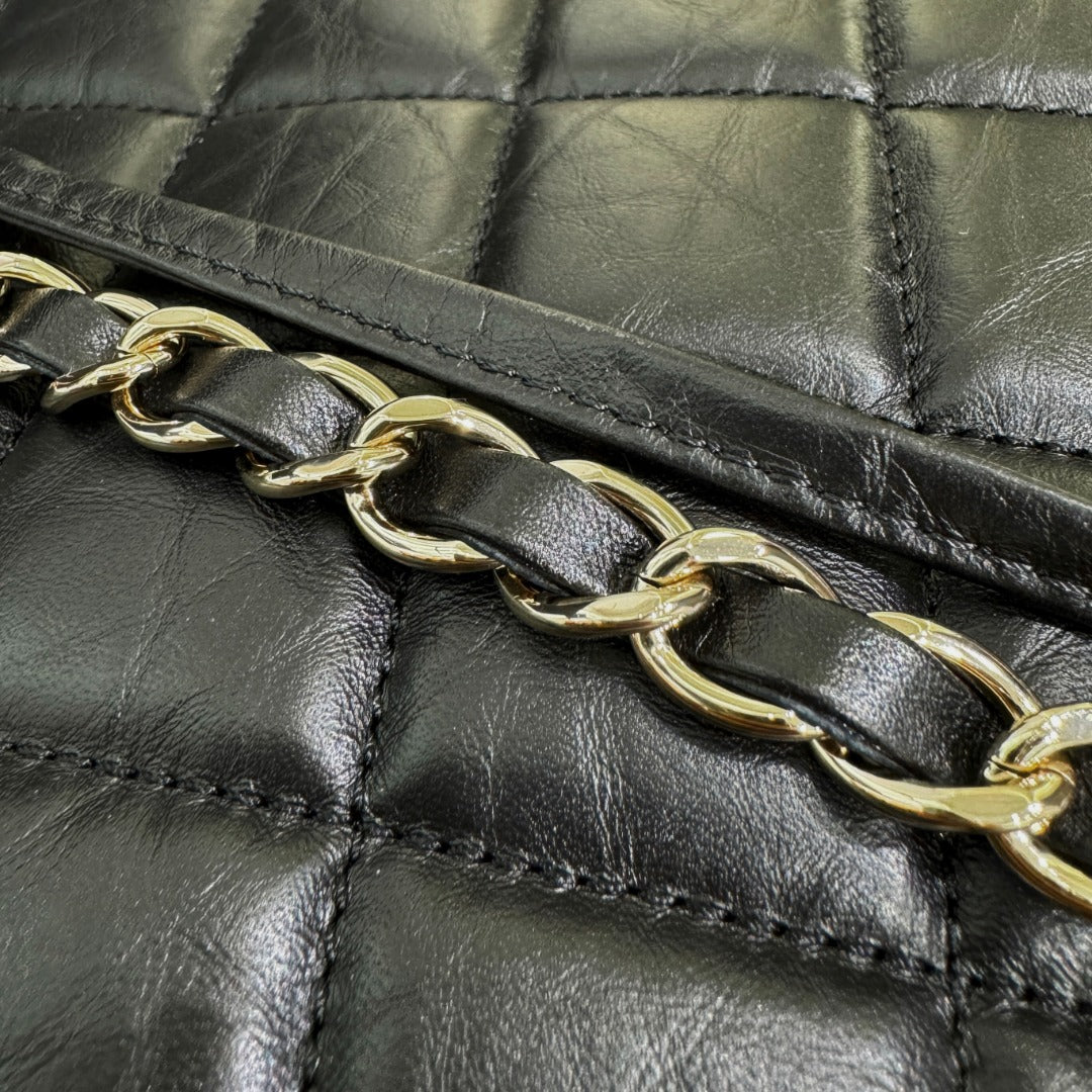 CH 31 Shopping Bag Calfskin with Gold Hardware Black