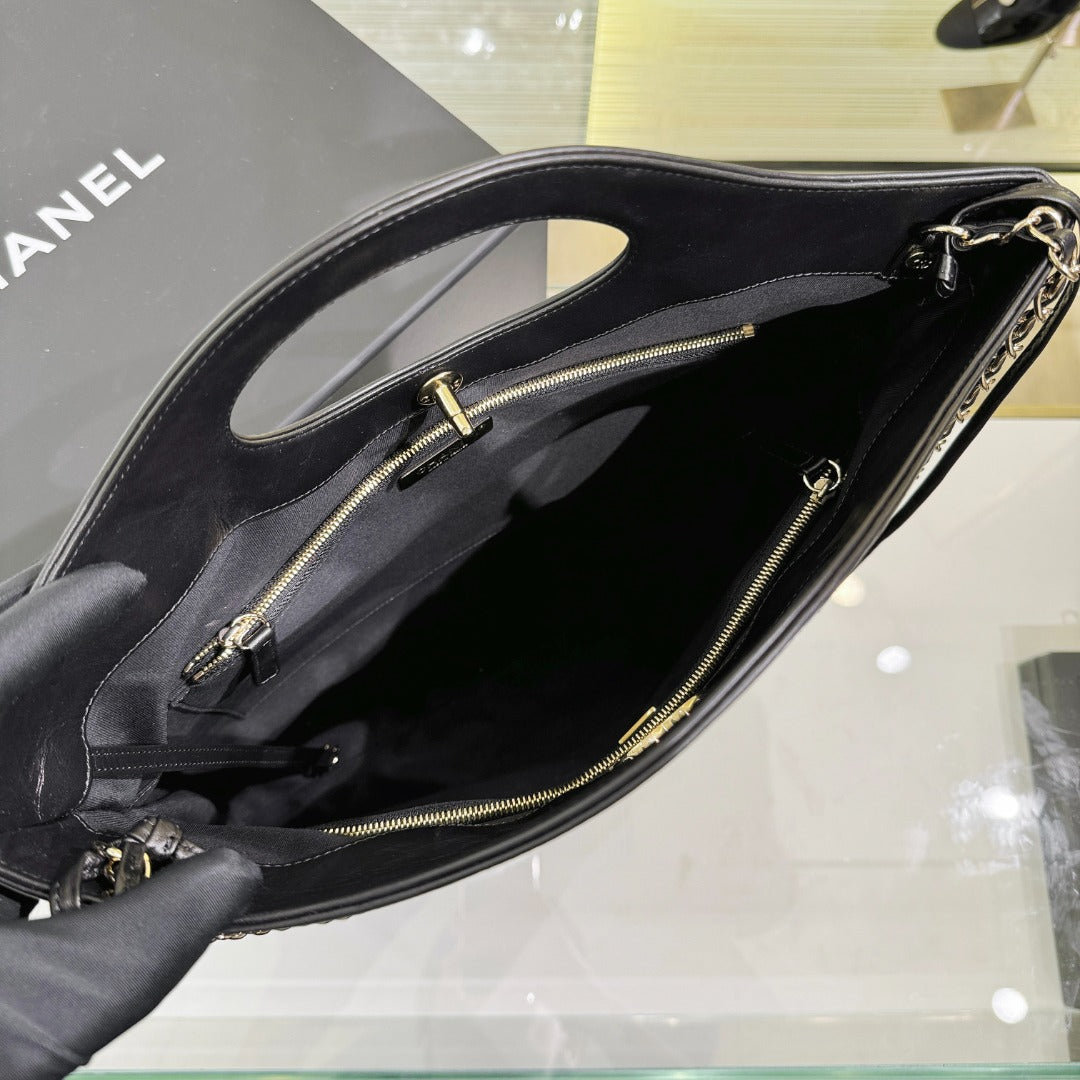 CH 31 Shopping Bag Calfskin with Gold Hardware Black