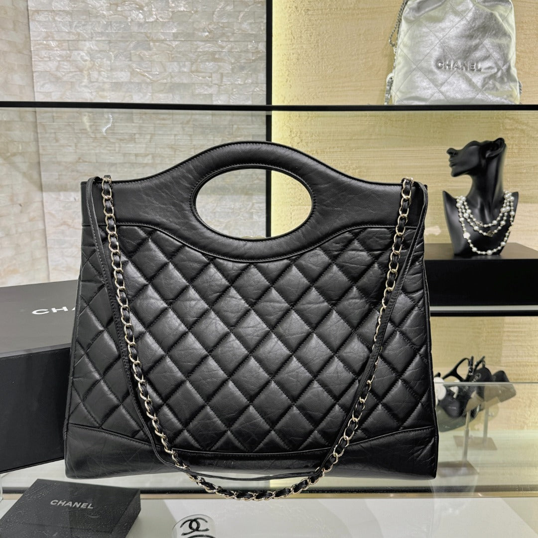 CH 31 Shopping Bag Calfskin with Gold Hardware Black