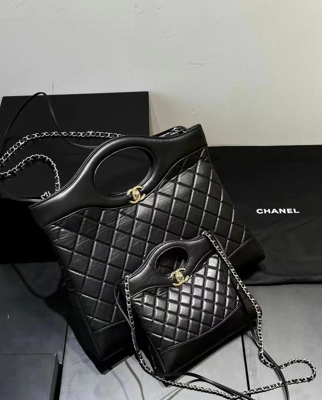 CH 31 Shopping Bag Calfskin with Gold Hardware Black