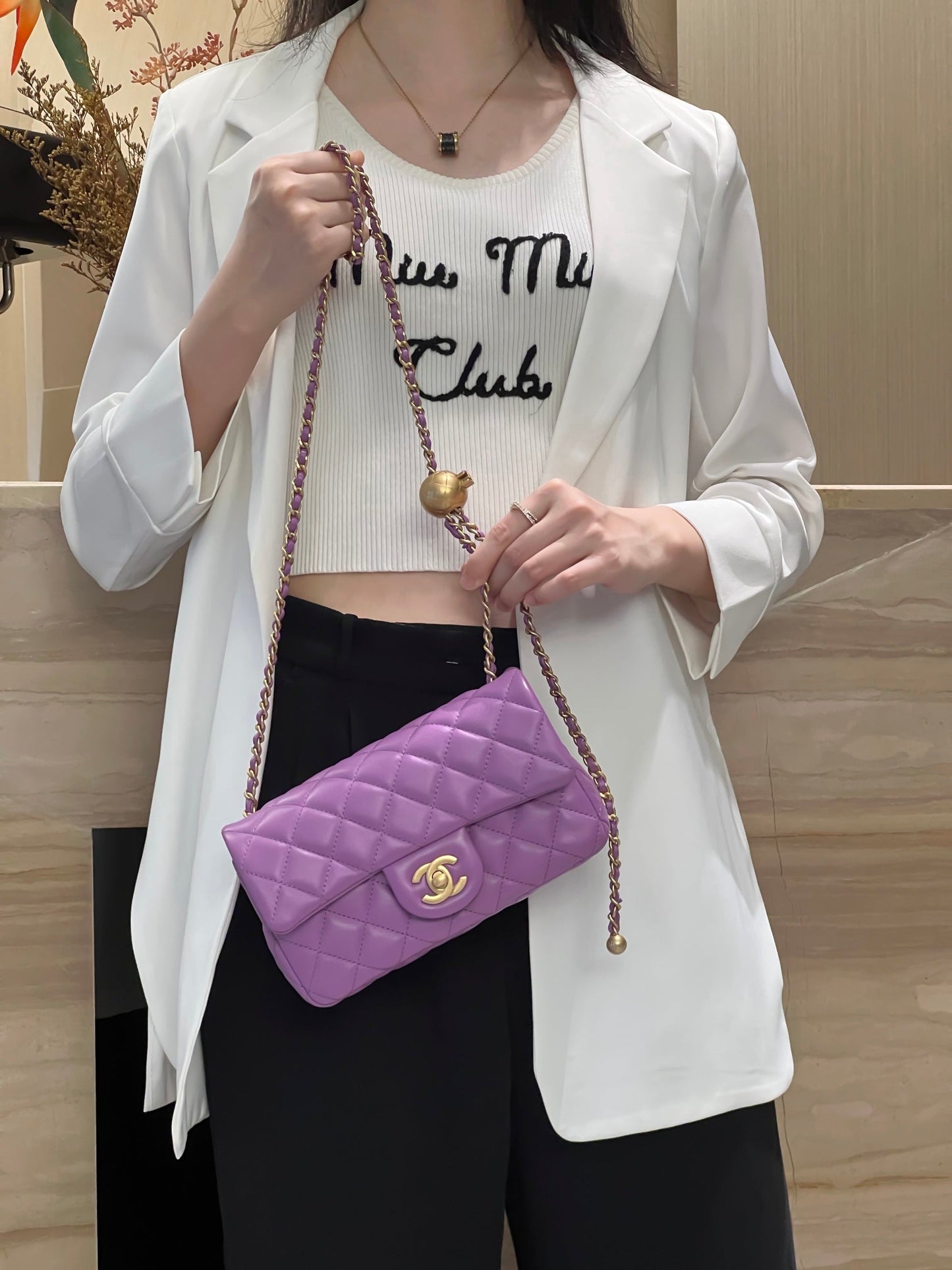 CH  CF20 Golden Globe CLASSIC HANDBAG  Lambskin Taro Purple
