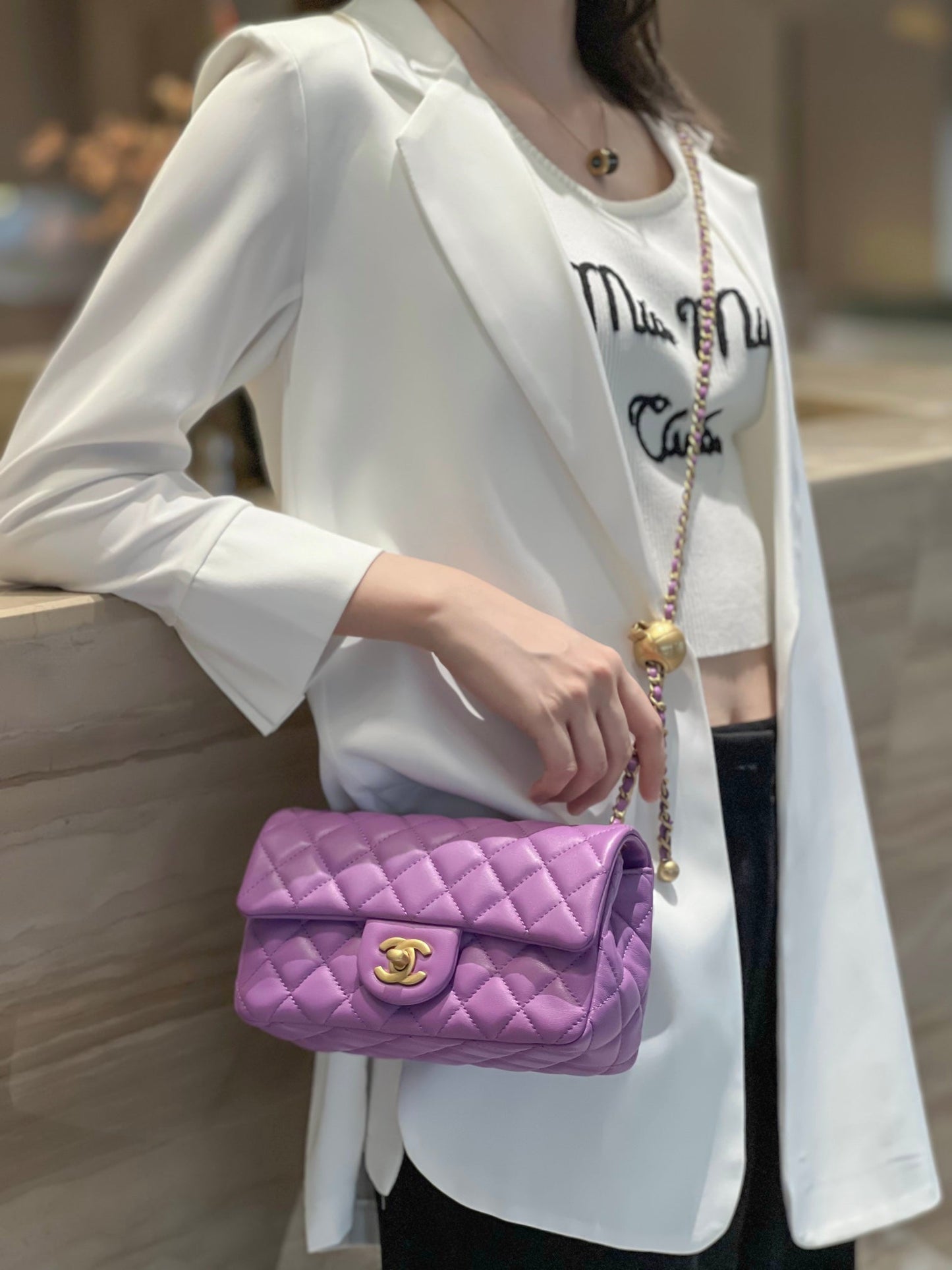 CH  CF20 Golden Globe CLASSIC HANDBAG  Lambskin Taro Purple