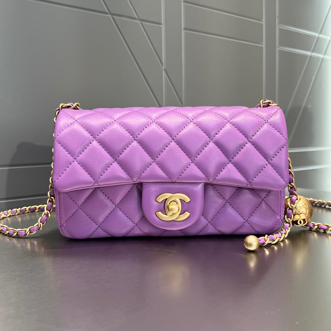 CH  CF20 Golden Globe CLASSIC HANDBAG  Lambskin Taro Purple