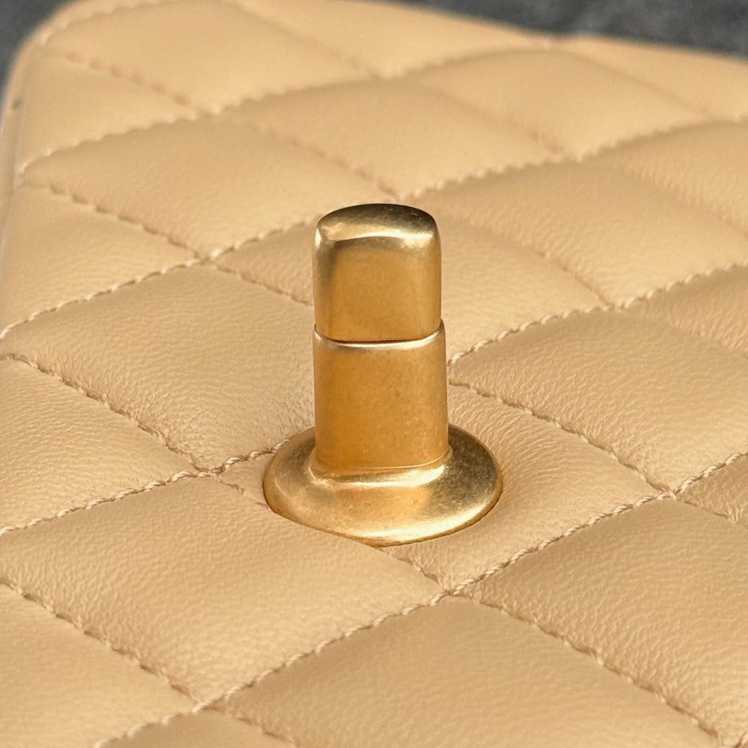 CH CF20 Golden Globe CLASSIC HANDBAG  Lambskin Milk tea color