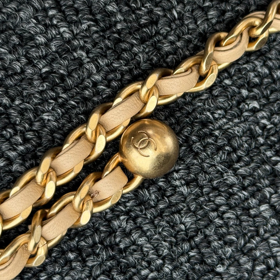 CH CF20 Golden Globe CLASSIC HANDBAG  Lambskin Milk tea color