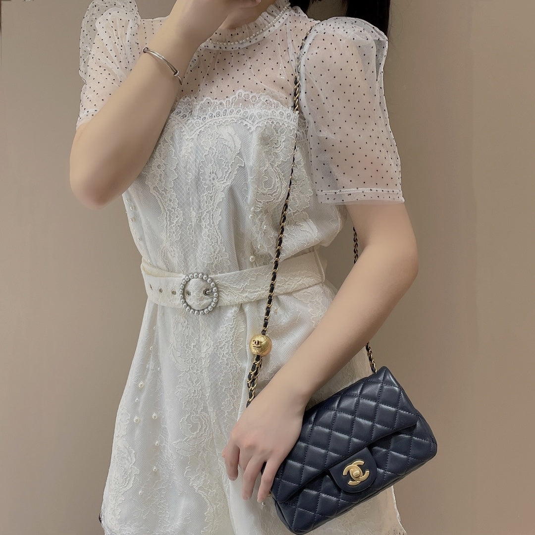 CH CF20 Golden Globe CLASSIC HANDBAG  Lambskin Deep sea blue