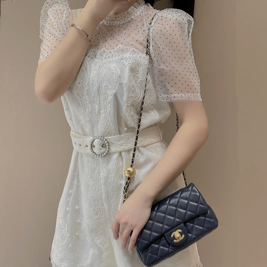 CH CF20 Golden Globe CLASSIC HANDBAG  Lambskin Deep sea blue