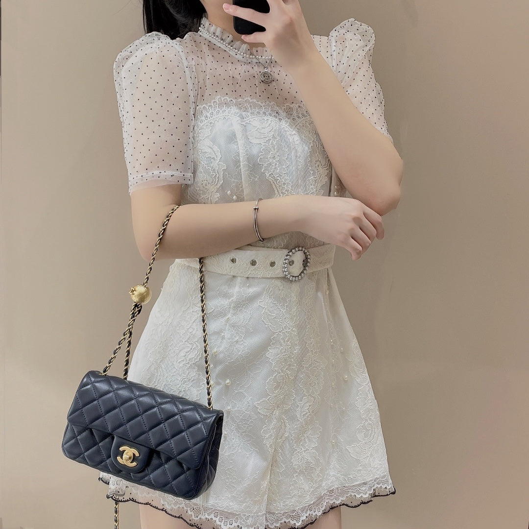 CH CF20 Golden Globe CLASSIC HANDBAG  Lambskin Deep sea blue