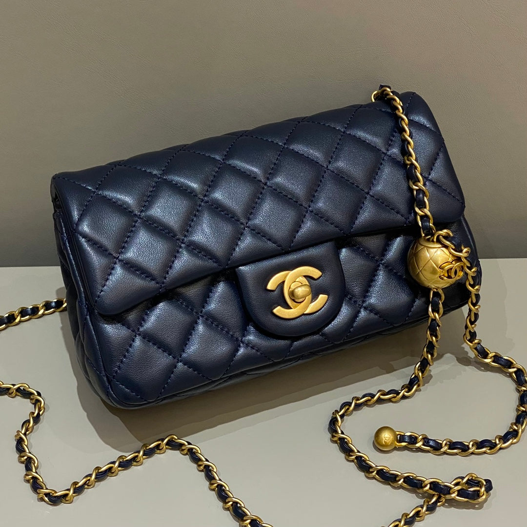 CH CF20 Golden Globe CLASSIC HANDBAG  Lambskin Deep sea blue