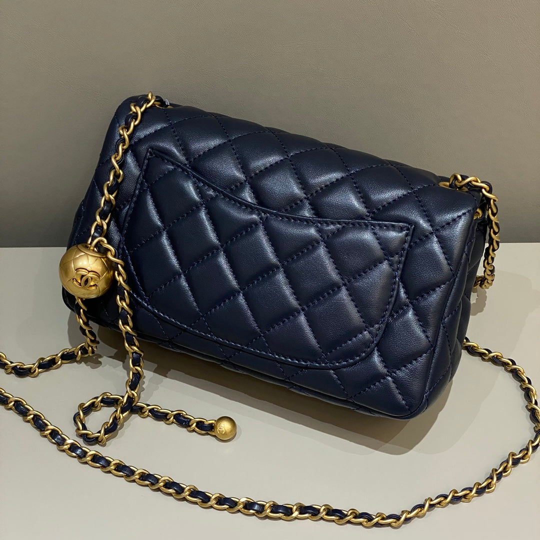 CH CF20 Golden Globe CLASSIC HANDBAG  Lambskin Deep sea blue