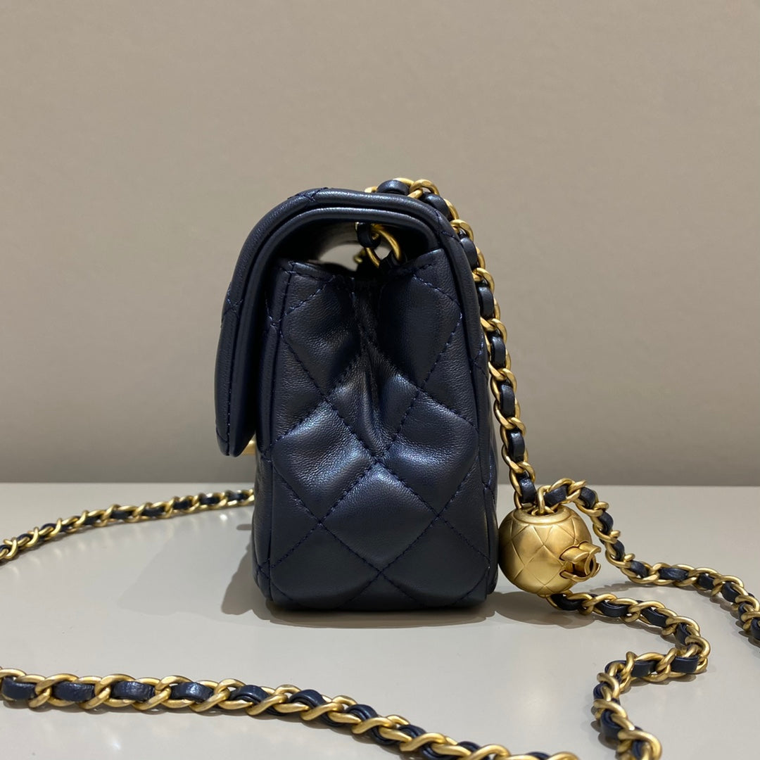 CH CF20 Golden Globe CLASSIC HANDBAG  Lambskin Deep sea blue