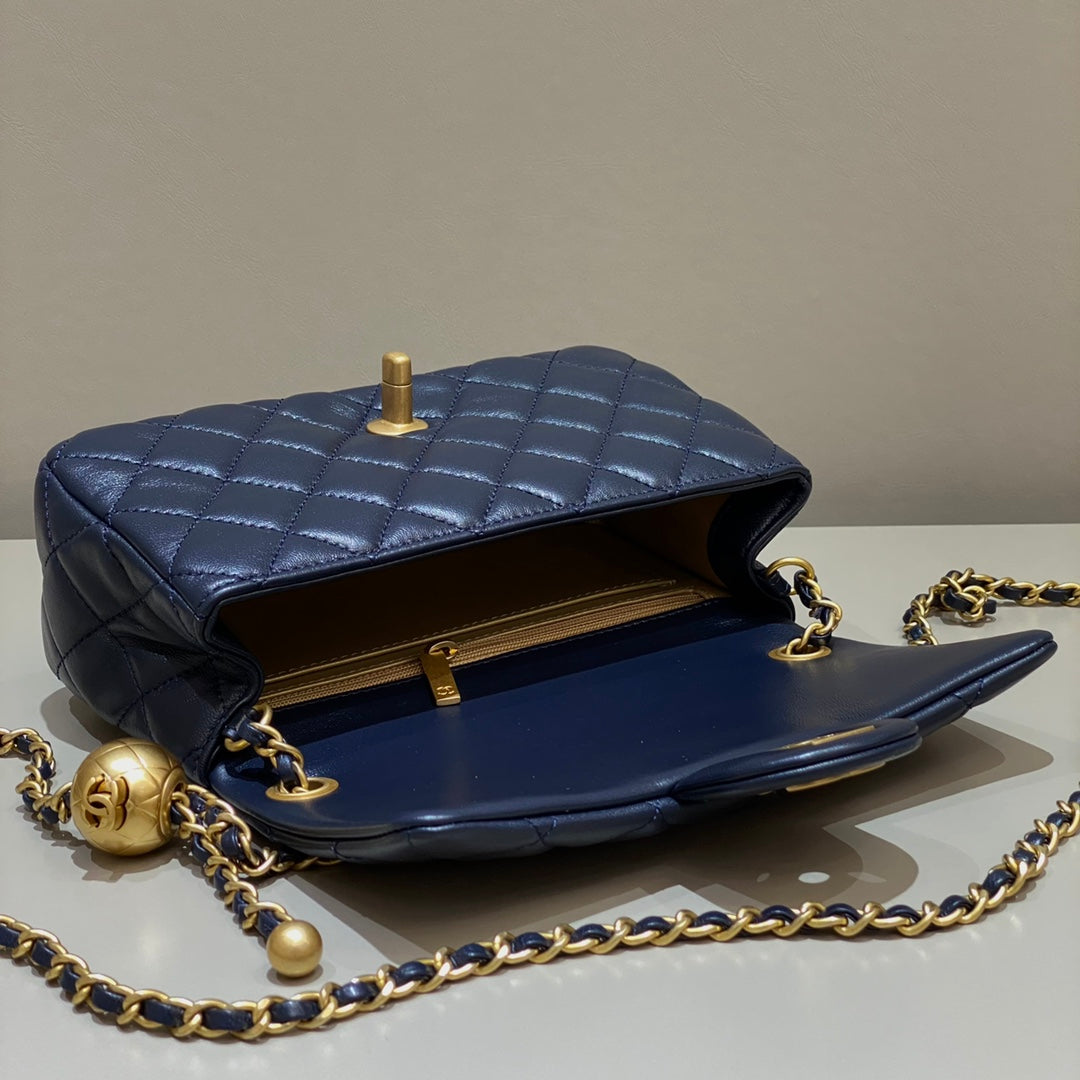 CH CF20 Golden Globe CLASSIC HANDBAG  Lambskin Deep sea blue