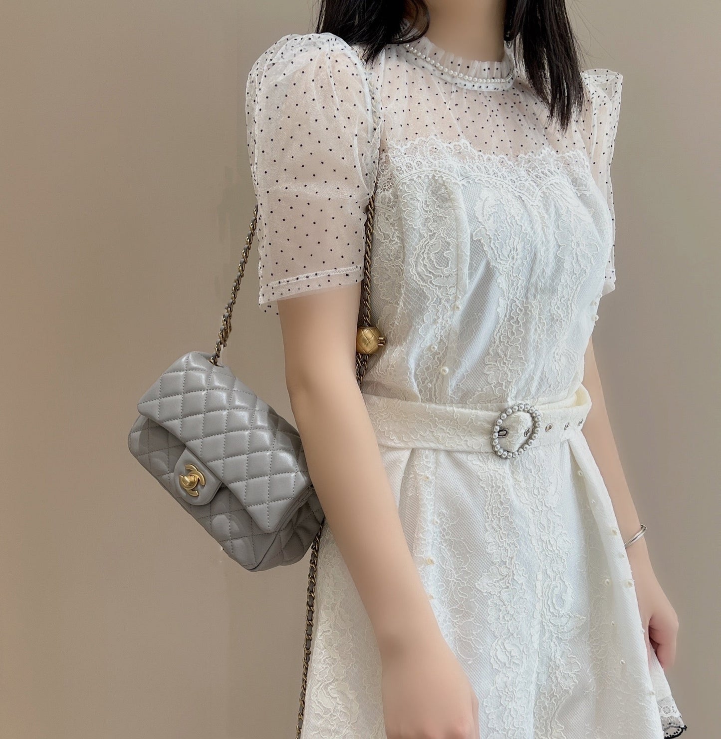 CH CF20 Golden Globe CLASSIC HANDBAG  Lambskin Grey