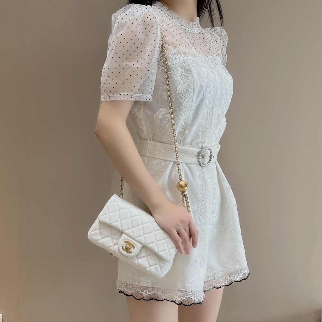 CH CF20 Golden Globe CLASSIC HANDBAG  Lambskin White