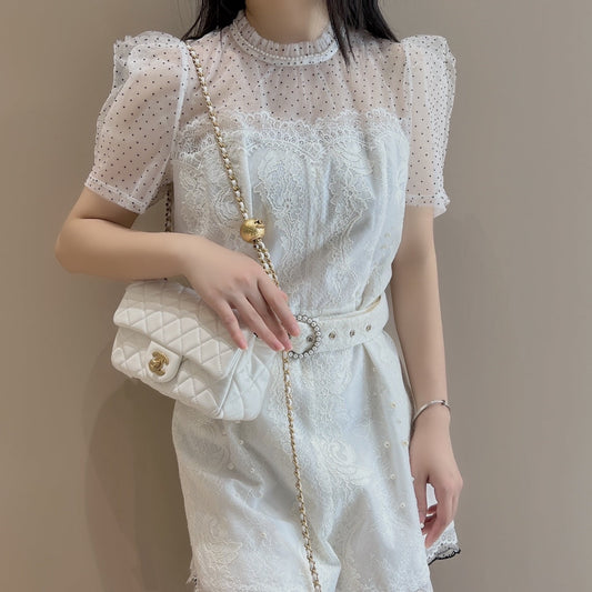 CH CF20 Golden Globe CLASSIC HANDBAG  Lambskin White