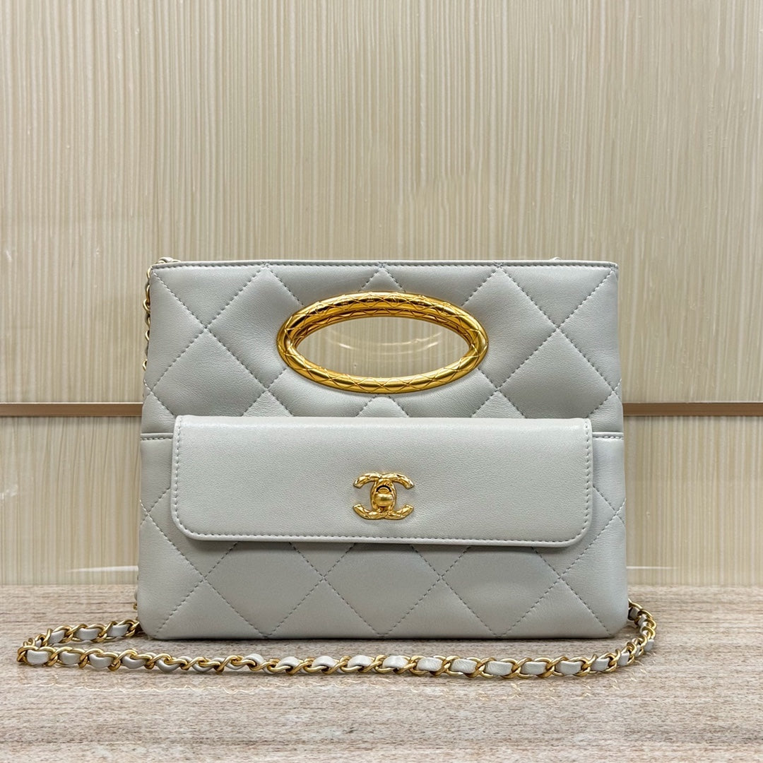 CH 24B Clutch bag Lambskin Light Gray