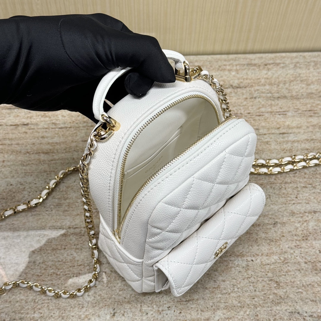 CH 24C Backpacks Mini Grained Calfskin White
