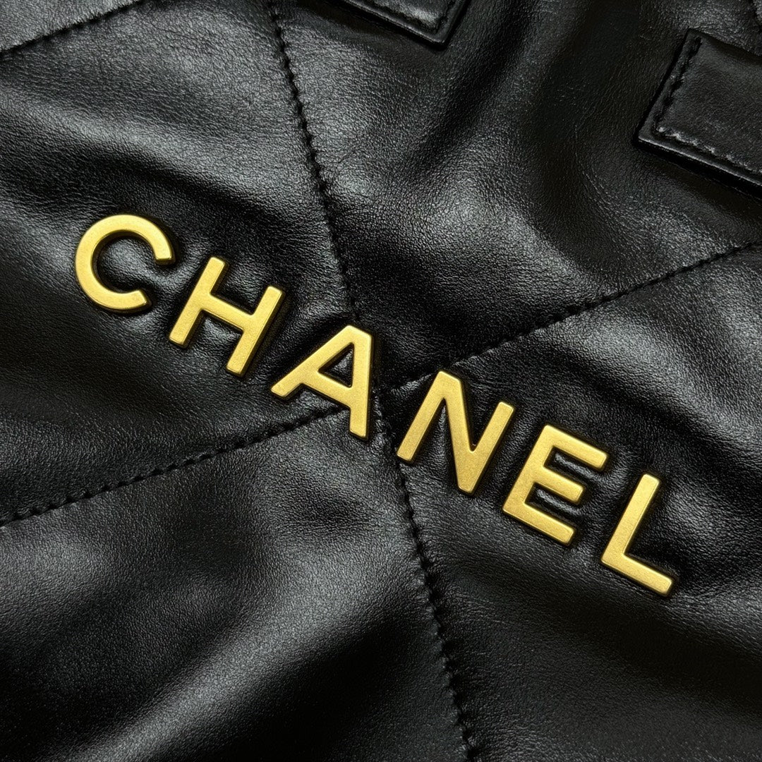 CH 24B 22 Handbag Hobo Bags Shiny Calfskin Black