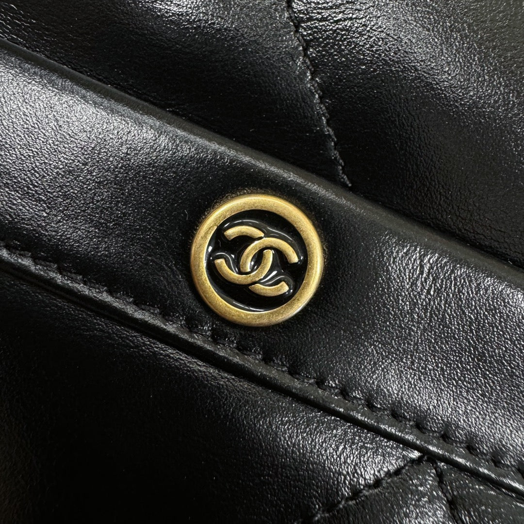 CH 24B 22 Handbag Hobo Bags Shiny Calfskin Black