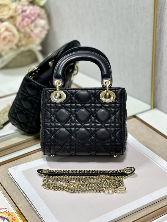 DO Mini Lady Bag Black Cannage Lambskin