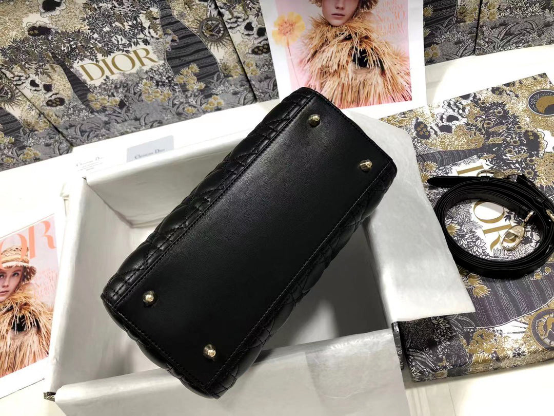 DO Mini Lady Bag Black Cannage Lambskin