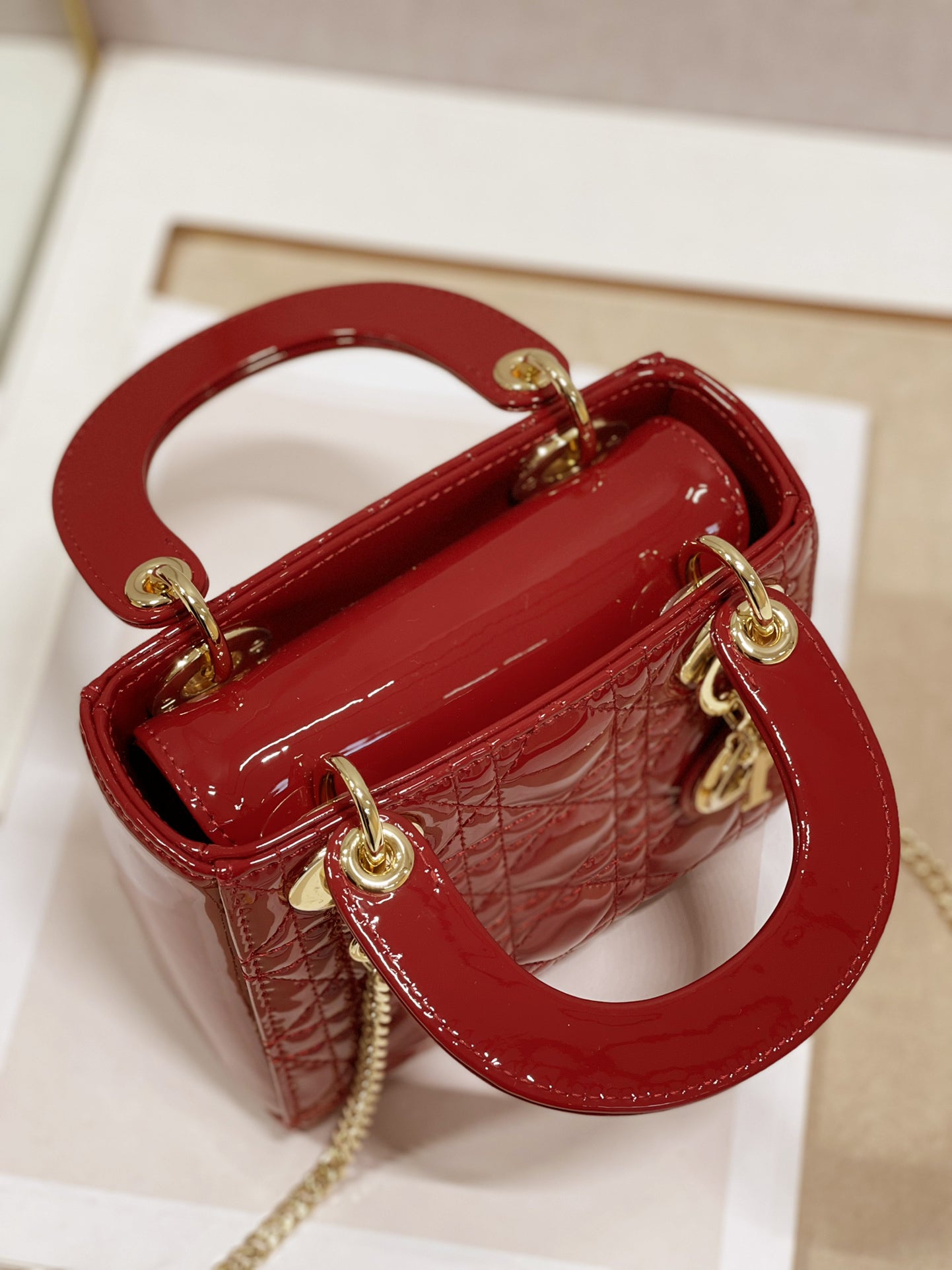 DO Mini Lady Bag Cherry Red Patent Cannage Calfskin