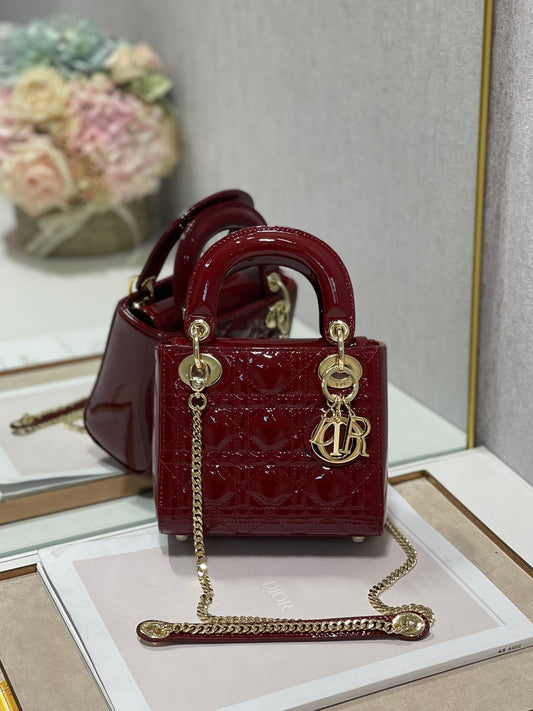 DO Mini & Small Lady Bag Claret Patent Cannage Calfskin