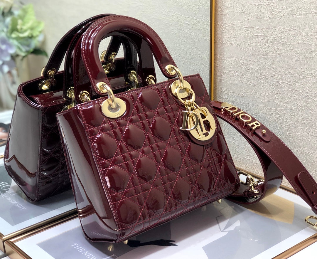 DO Mini & Small Lady Bag Claret Patent Cannage Calfskin