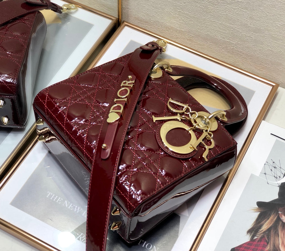 DO Mini & Small Lady Bag Claret Patent Cannage Calfskin