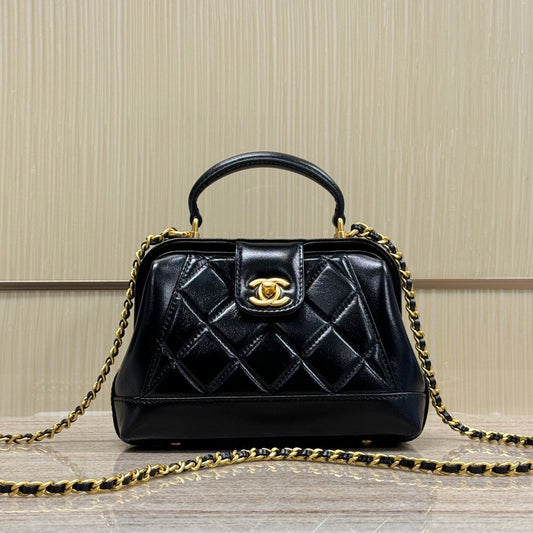 CH 24A Doctor bag Shiny Lambskin & Gold-Tone Metal Black