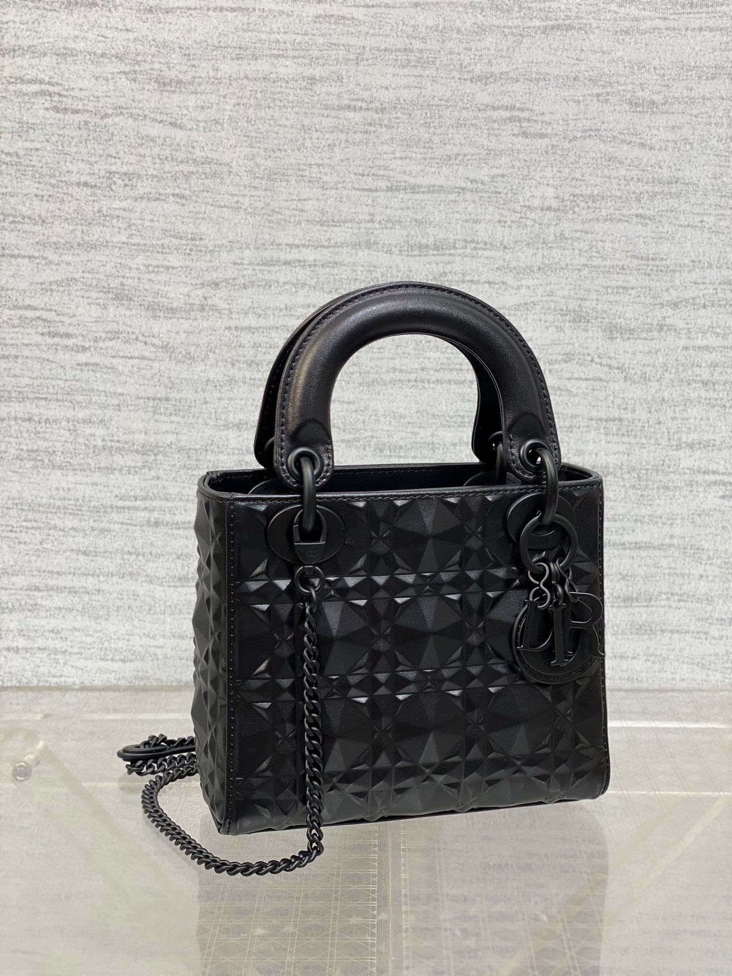 DO  Mini Lady Bag  Matte Black Diamond Pattern Calfskin