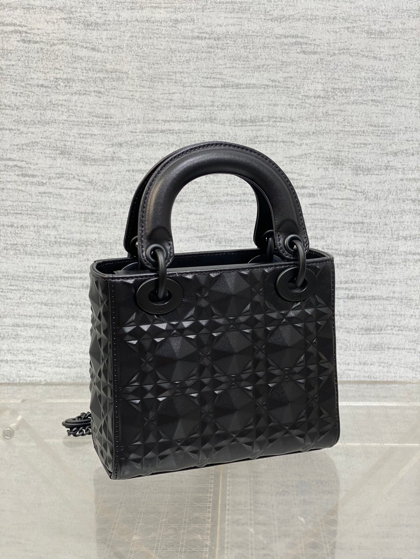 DO  Mini Lady Bag  Matte Black Diamond Pattern Calfskin