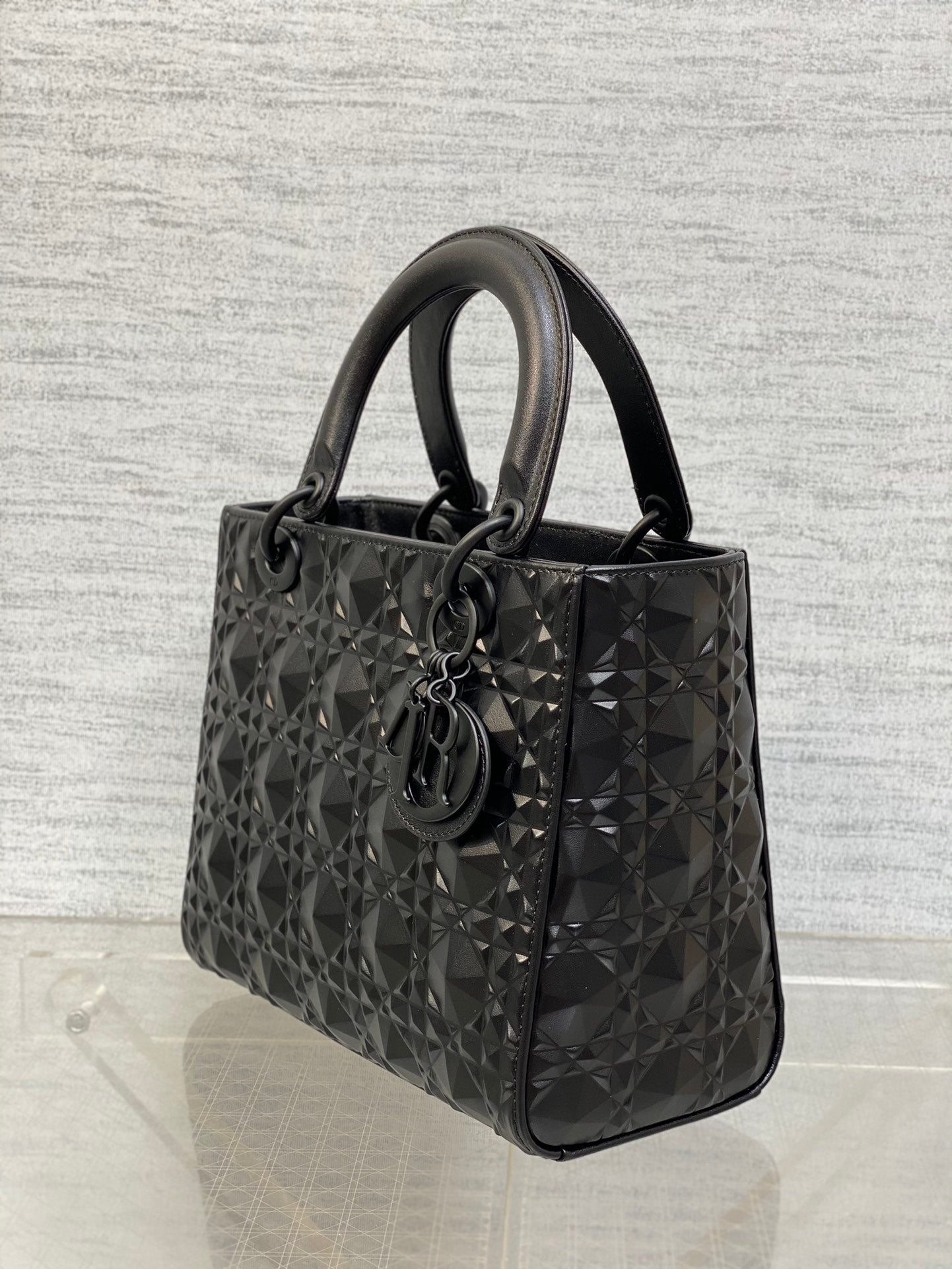 DO  Mini Lady Bag  Matte Black Diamond Pattern Calfskin