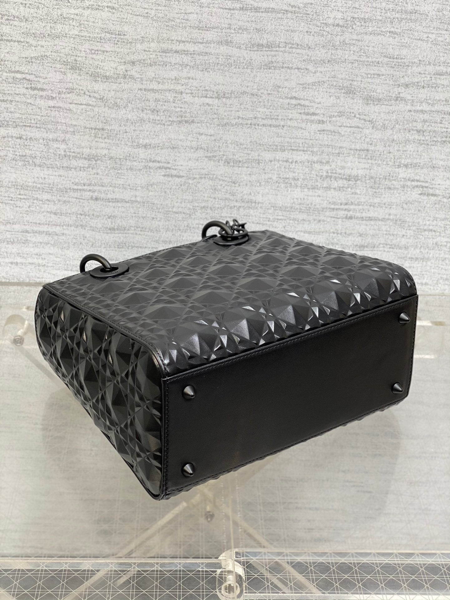 DO  Mini Lady Bag  Matte Black Diamond Pattern Calfskin