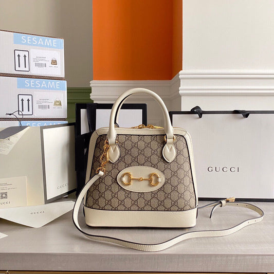 GC Horsebit 1955 small top handle bag Beige/White