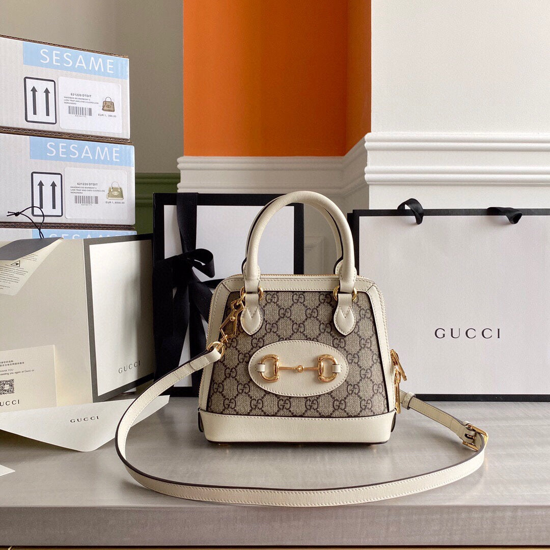 GC Horsebit 1955 small top handle bag Beige/White