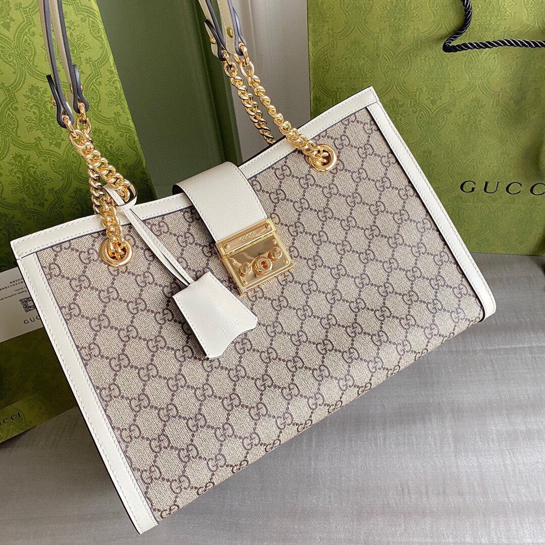 GC  Padlock medium shoulder bag tote Beige/ebony GG Supreme canvas, with brown leather detail