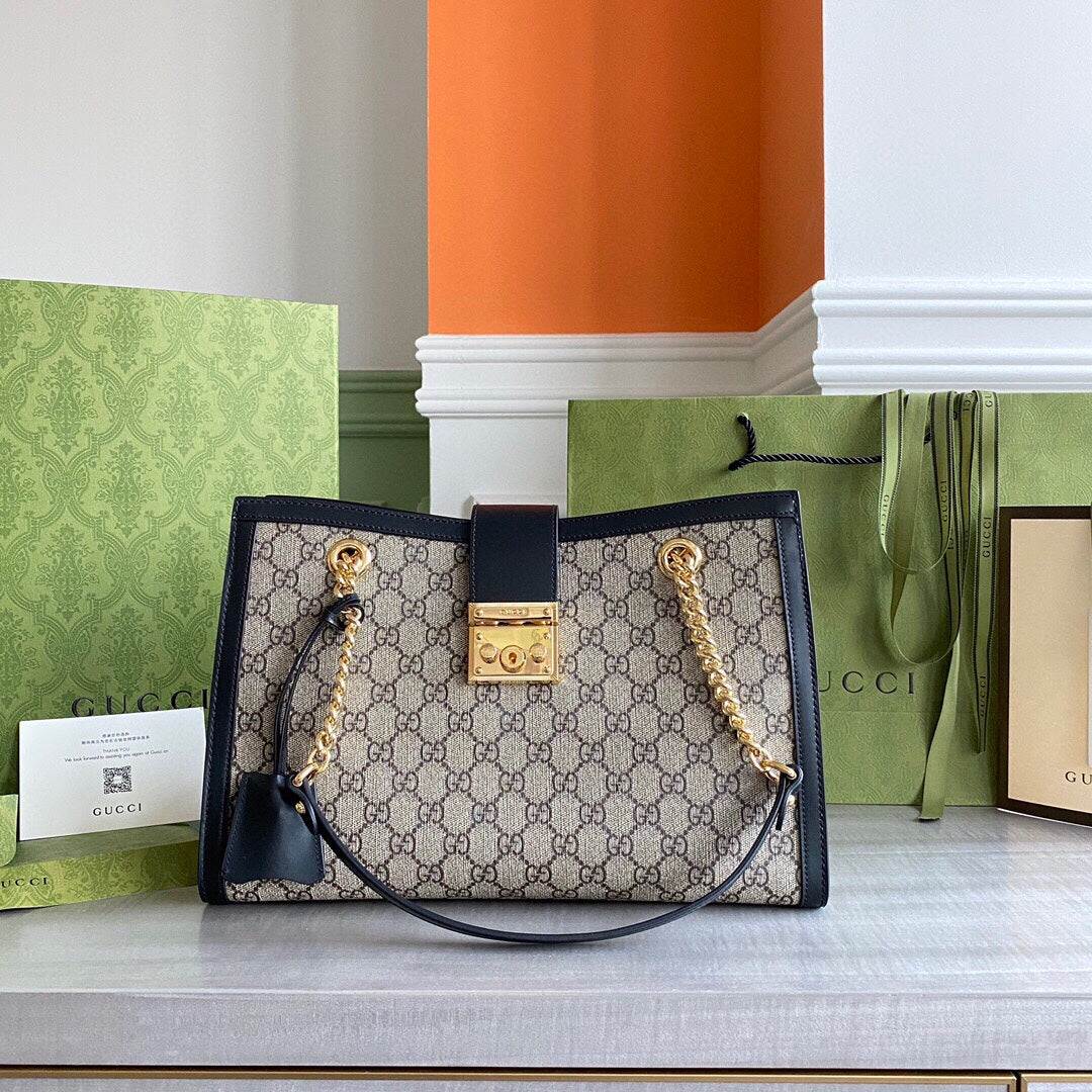 GC  Padlock medium shoulder bag tote Beige/ebony GG Supreme canvas, with brown leather detail