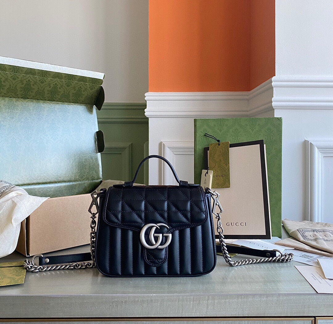 GC Marmont matelassé chevron leather Black / White / Dusty Pink / Gray Blue