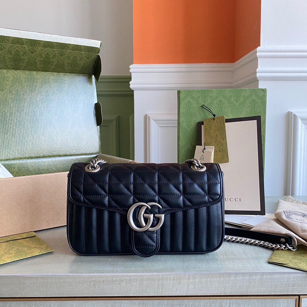 GC GG Marmont small shoulder bag Black / White / Dusty Pink / Gray Blue