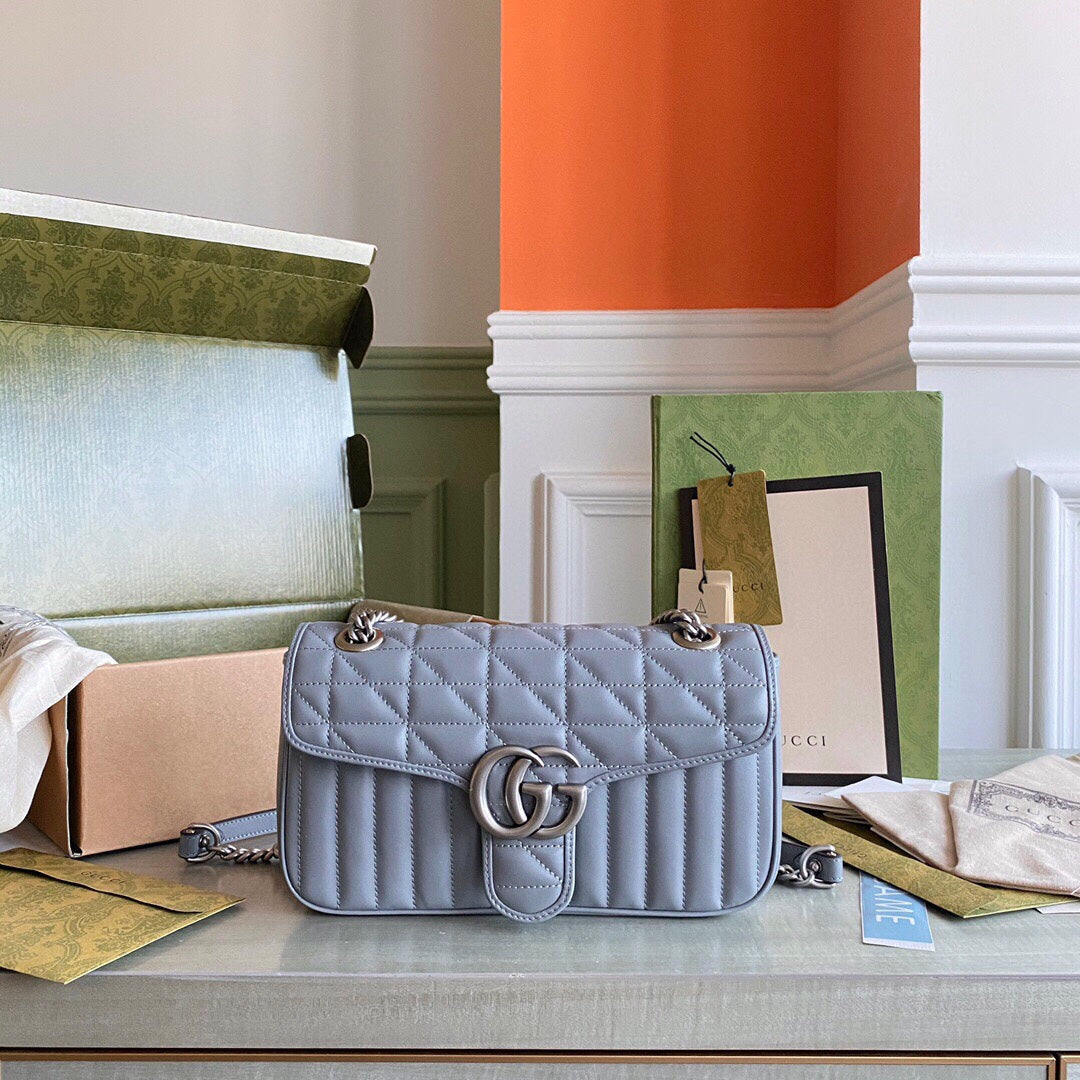 GC GG Marmont small shoulder bag Black / White / Dusty Pink / Gray Blue