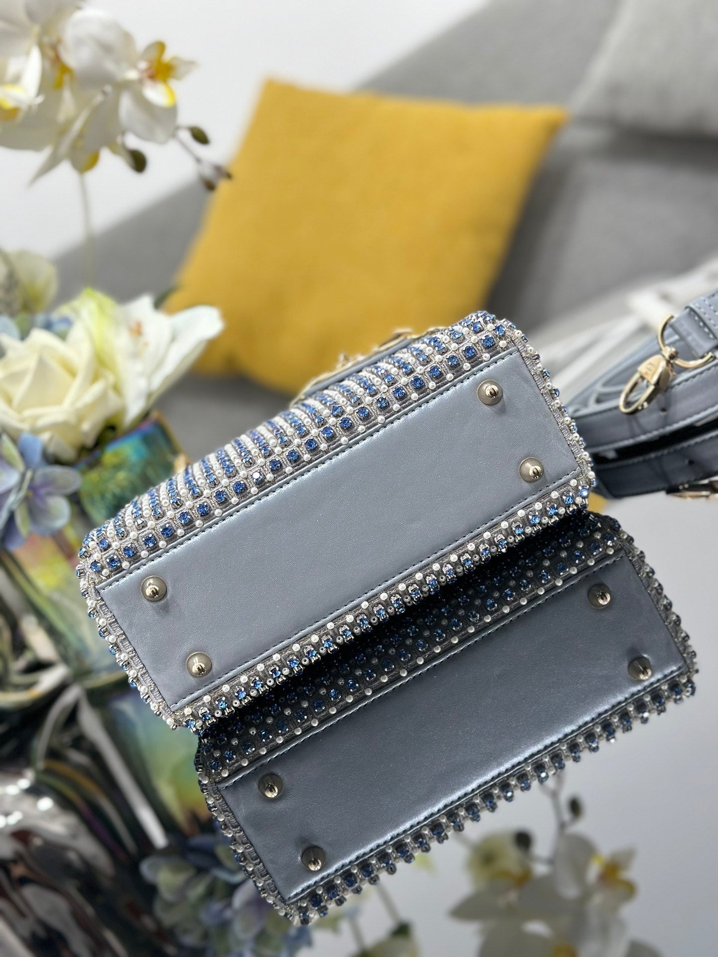 DO Mini Lady  Bag  Grey Sapphire Pearl decoration Embroidery
