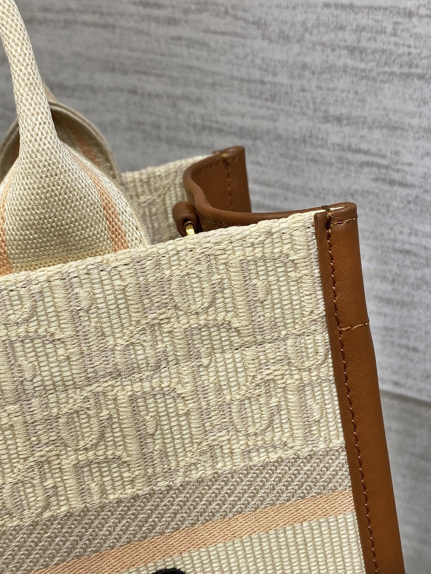 DO Book Tote Bag Beige Oblique Embroidered Raffia and Camel Calfskin