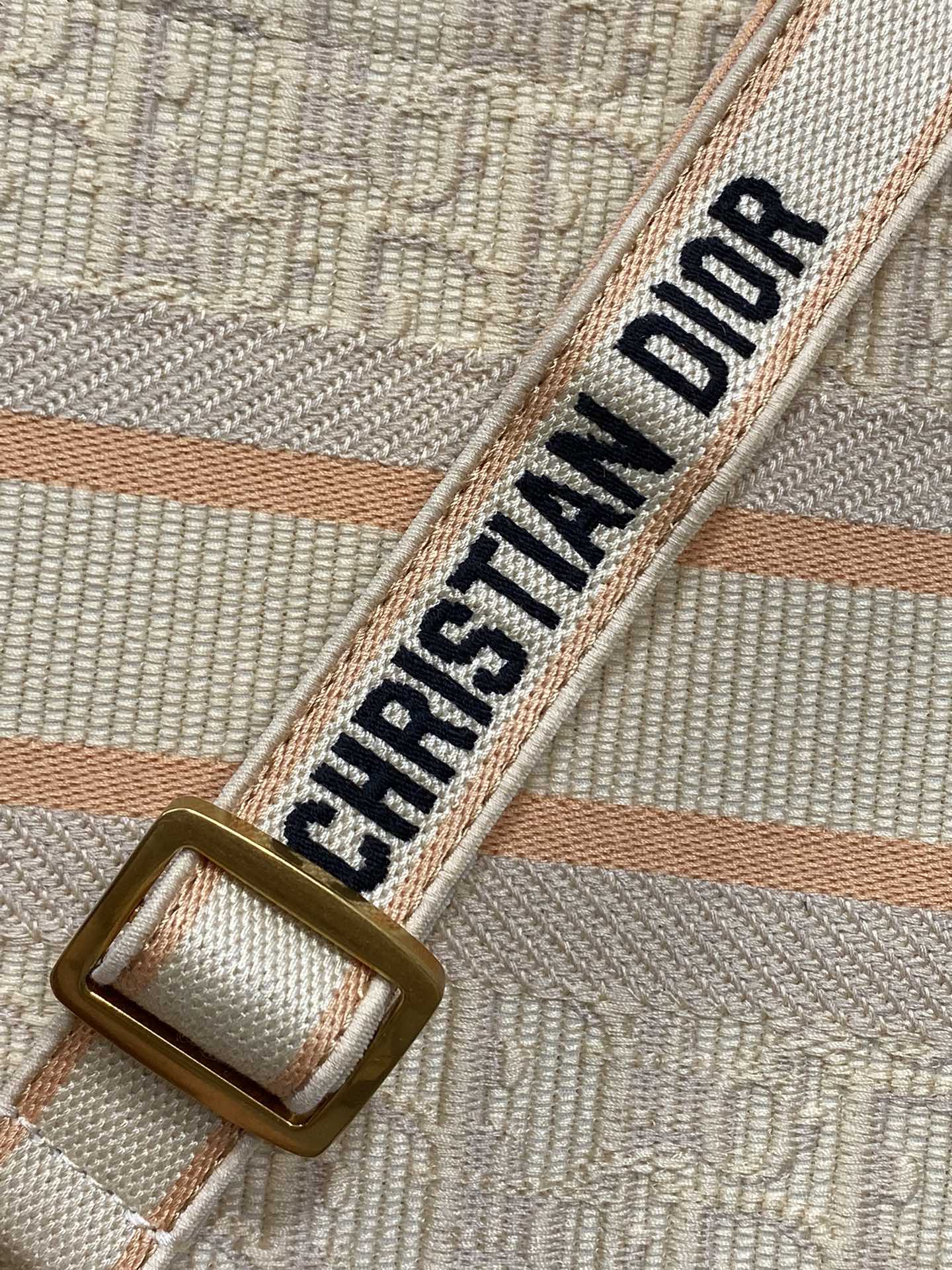 DO Book Tote Bag Beige Oblique Embroidered Raffia and Camel Calfskin